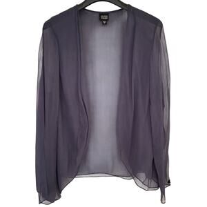 Eileen Fisher Slate Blue Gray Sheer 100% Silk Drape Open Front Cardigan Large